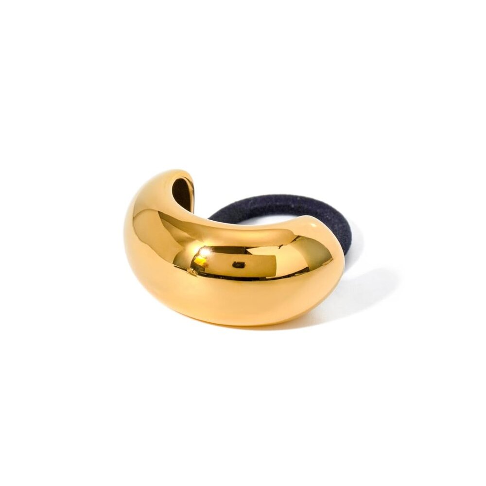18k Gold Ponytail Cuff Metallic Hair Tie Modern Elastic Hair Band Women